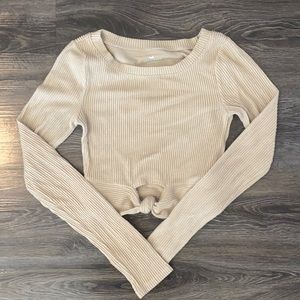 Nude, Ridged, Hollister, Long Sleeve Crop Top, XS